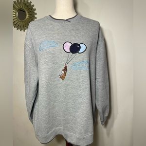 Curious George sweater with embroidery.  color - Grey Size - Large